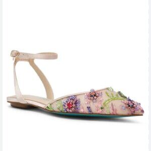 NEW BETSEY JOHNSON Garbo Embellished Mesh Flats for women 925 3M7